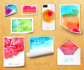 Vector sheets of paper wrapped template design watercolor kraft
