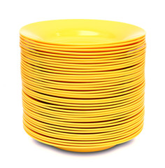 stack of yellow plate isolated on white background