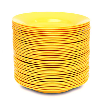 Stack Of Yellow Plate Isolated On White Background