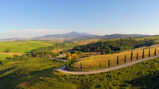 Val d'Orcia in the province of Siena in Tuscany, aerial view