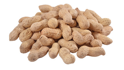 Heap of whole peanuts on a white