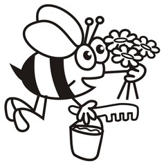 bee and flowers - coloring book