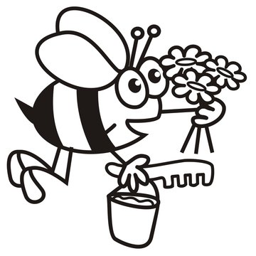 bee and flowers - coloring book