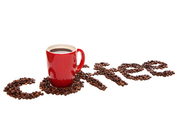 Coffee sign made of roasted beans
