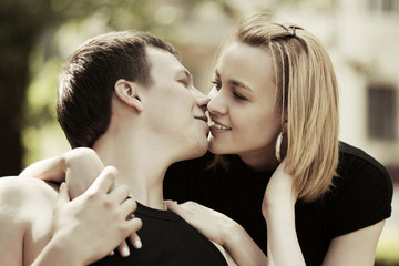 Happy young couple in love outdoor