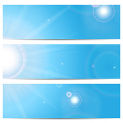 Set of banners with blue sky and sun with space for your text