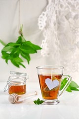 Mint tea with mint leaves and honey