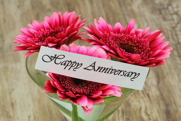Happy Anniversary card with pink gerbera daisies
