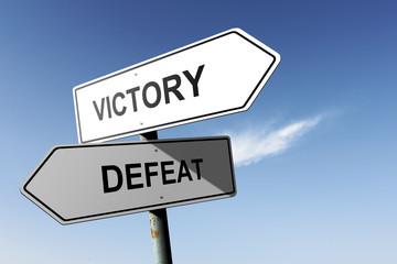 Victory and Defeat directions.  Opposite traffic sign.