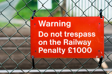 Railway crossing warning in Bury St Edmunds do not trespass