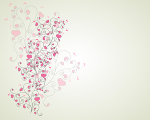 Hearts and swirls on on a light background