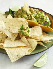 Lime Tortilla Chips and guacomole