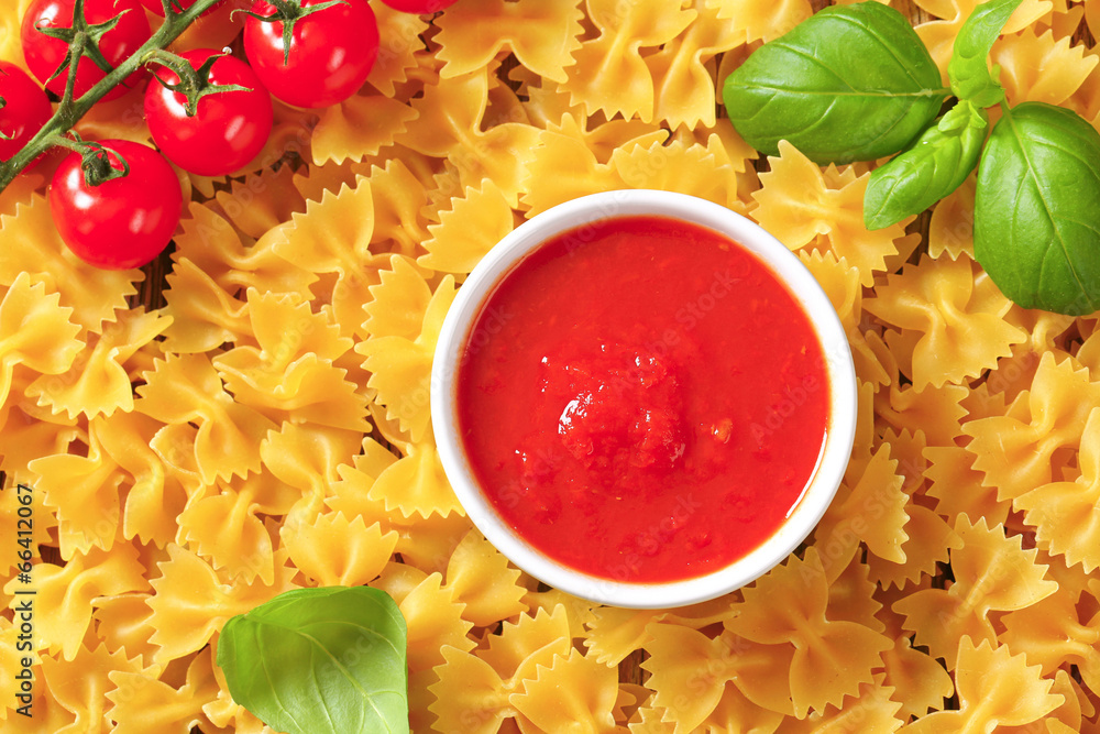 Sticker bow tie pasta and tomato passata