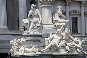 Fototapeta na wymiar Famous Athena Fountain in Vienna, Austria