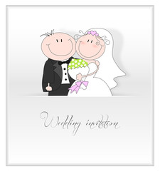 wedding card with cartoon groom and bride