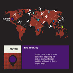 vector world travel map with airplanes