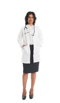 Indian Female Doctor Full Body On White Background