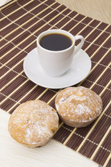 Cup of coffee and two cake