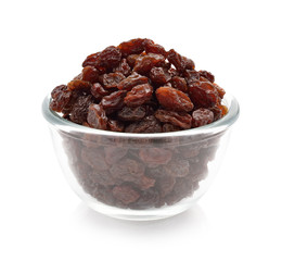 raisins in a bowl isolated on white background