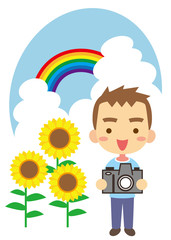 夏　撮影を楽しむ青年