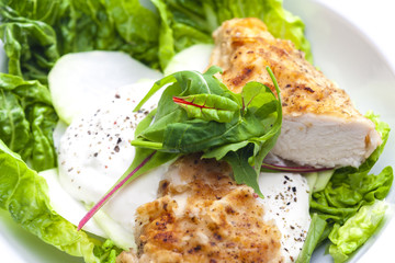 chicken meat with kohlrabi and garlic sauce