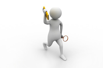 3d man with  folder and magnifying glass