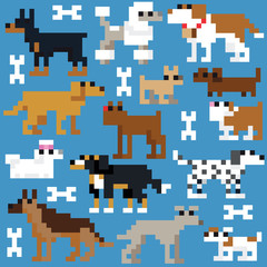 Seamless retro pixel dog pattern