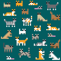 Seamless retro pixel cat pattern