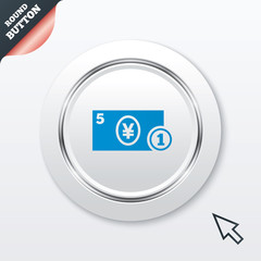 Cash sign icon. Yen Money symbol. Coin.