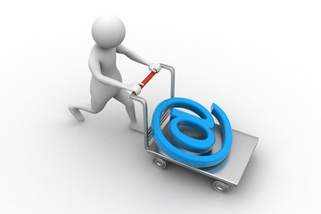 3d person with pushcart and e mail symbol