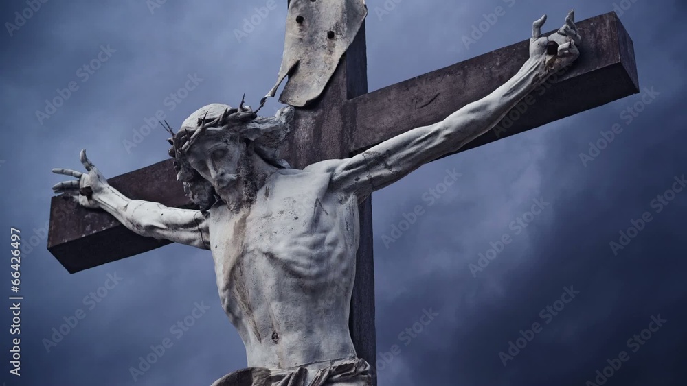 Wall mural Crucifixion. Christian cross with crucified Jesus Christ statue