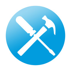 Etiqueta redonda destornillador y martillo