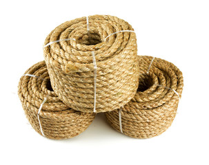 roll of jute rope isolated on white background