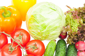 Vegetables isolated on white background, close up, top view