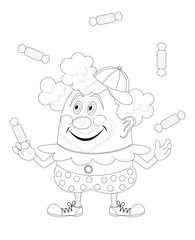 Circus clown juggling candies, contour