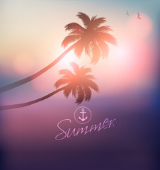 Fototapeta na wymiar Palm Tree Sunset-Vector Illustration