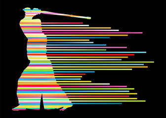 Active japanese Kendo sword martial arts fighter vector backgrou