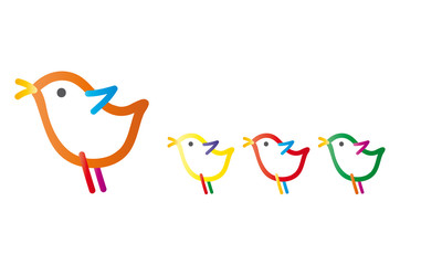 Bunte Vogelmutti mit Kindern, Familie aus Vögeln, Erziehung und Bildung unserer Gesellschaft, Gemeinschaft stärken und Zusammenhalt fördern