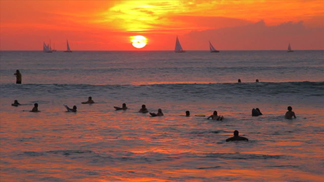 Ocean Waves Sunset Surfers