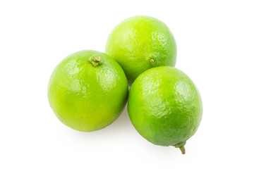 Three lime on white background