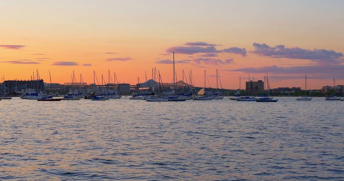 4K - Boston waterfront at sunset - massachusetts USA