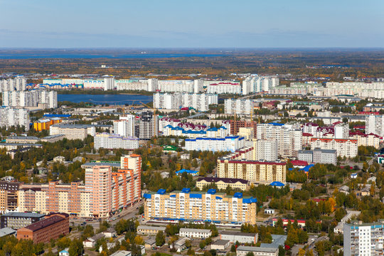 Aerial view of the city of Nizhnevartovsk, Tyumen region, Russia, This is the center of the oil industry in Russia.
