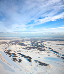 Top view of countryside in winter