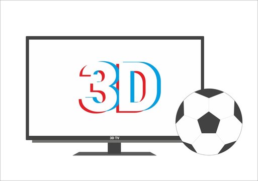 3D TV set with soccer ball