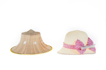 Thai Farmers Palm Hat With Sweet Hat With Pretty straw hat On Wh