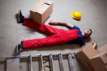 Storekeeper lying on the floor
