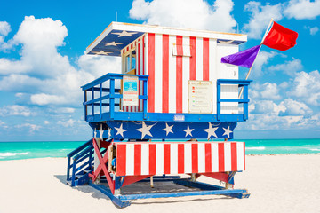 Colorful lifeguard tower in South Beach, Miami