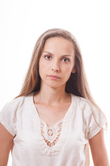 portrait of a young woman in white dress