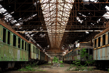 Cargo trains in old train depot