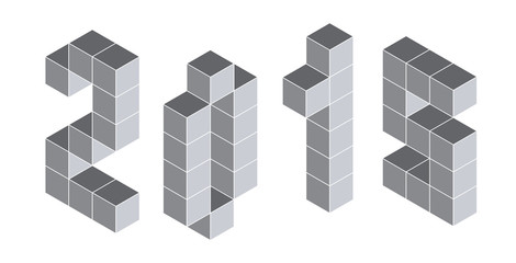 2015 digits from isometric cubes. Pseudo three dimensional